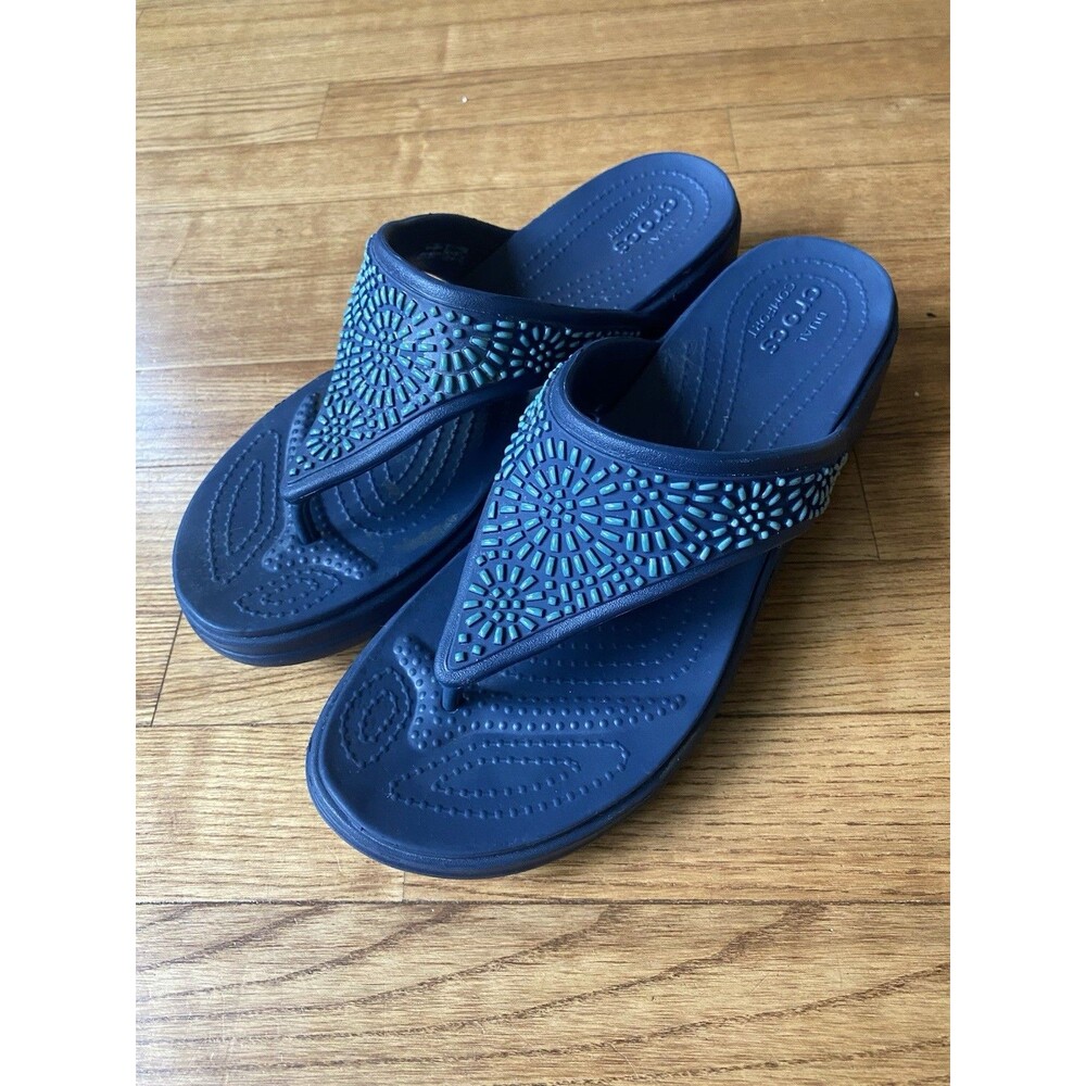 Crocs Women Size 9 Navy Blue Monterey Diamante Slip Ons Sandals Shoes Waterproof